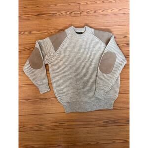 Niffi Men’s Vintage Sweater. Wool Suede Elbow Patches. L/XL Preppy Old Money